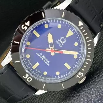 ШВЕЙЦАРСКИЕ МУЖСКИЕ ВОССТАНОВЛЕННЫЕ ЧАСЫ TITUS 40 ММ С ПОВОРОТНЫМ БЕЗЕЛЕМ И СИНИМ ЦИФЕРБЛАТОМ 430568-2 R103-a430568