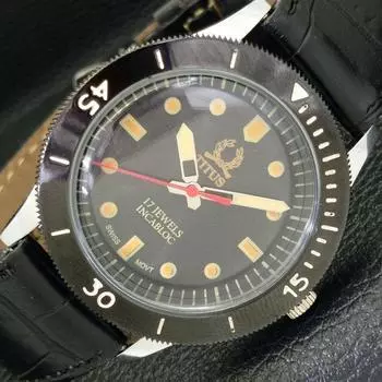 ШВЕЙЦАРСКИЕ МУЖСКИЕ ВОССТАНОВЛЕННЫЕ ЧАСЫ TITUS 40 ММ С ПОВОРОТНЫМ БЕЗЕЛЕМ И ЧЕРНЫМ ЦИФЕРБЛАТОМ a430769-2 R104-a430769