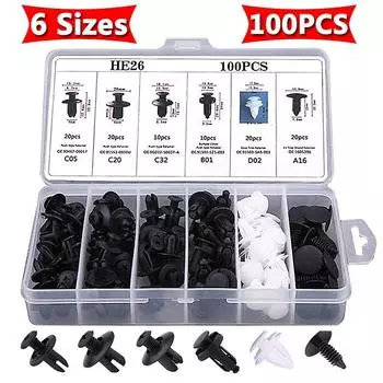 ШВОВОЙ 100 шт., смешанный зажим для автозастежки, фиксатор кузова автомобиля, заклепка, бампер, обшивка двери, панель, фиксатор, комплект креплений 100pcs-OPP Bag