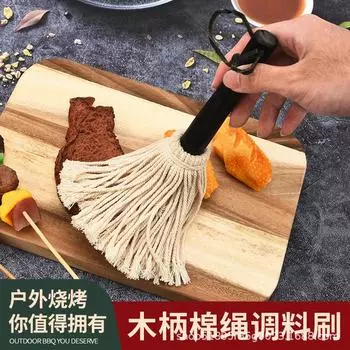 Швабра для барбекю со сменной головкой, резиновая ручка из дерева, щетка для окунания в выпечку на гриле
