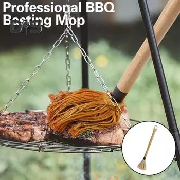 Швабра для гриля с удобной ручкой, головка из хлопкового волокна, практичная щетка для гриля с длинной ручкой S