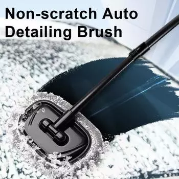 Швабра для мытья автомобилей с выдвижной ручкой для уборки внедорожников, автофургонов, регулируемый стержень из алюминиевого сплава, многоугольная насадка-щетка, универсальная швабра для мытья автомобилей чёрный