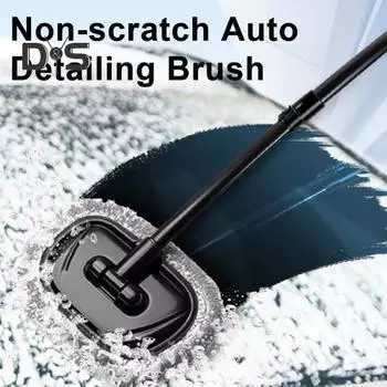 Швабра для мытья автомобилей с выдвижной ручкой для уборки внедорожников, автофургонов, регулируемый стержень из алюминиевого сплава, многоугольная насадка-щетка, универсальная швабра для мытья автомобилей чёрный