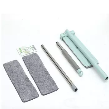 Швабра для плоского пола со стальной ручкой Свободная рука Швабра из микрофибры с вращением на 360 ° Сухая влажная уборка для кухни 1 Mop+2 Cloth