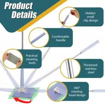 Швабра для пыли из микрофибры с автоматической сменой ткани, вращающаяся на 360°, плоская швабра для пола, совместимая с полотенцами для лица, многофункциональная