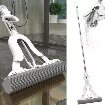 Швабра-губка для мытья пола Бесплатная ручная стирка Отжим хлопчатобумажной насадки Замена супер впитывающей влажной и сухой швабры с губкой-валиком