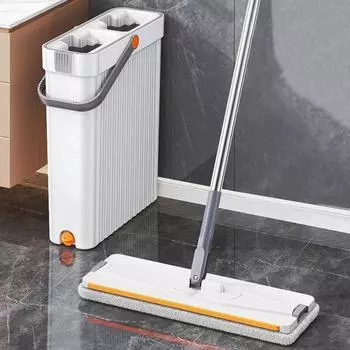 Швабра и ведро с отжимом, набор для уборки пола без помощи рук, швабра и ведро с 4 моющимися насадками из микрофибры для уборки пола в доме белый