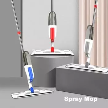 Швабра с распылителем, вращение на 360 градусов, влажная/сухая уборка, удобная ручка, увеличенная панель, сменная плоская швабра, средство для мытья полов. серый