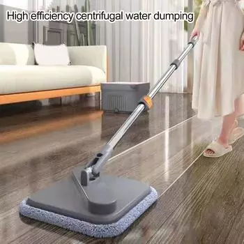 Швабра с вращающимся ведром, вращающаяся на 360 градусов, квадратная швабра с функцией самоочистки, система разделения чистой/грязной воды, регулируемая ручка, инструмент для очистки