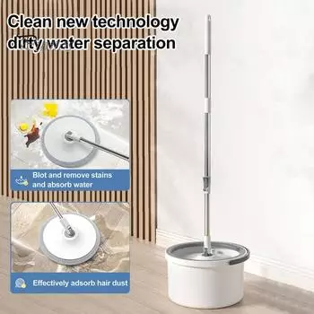 Швабра с выдвижной ручкой, вращающаяся на 360 градусов, для уборки полов из микрофибры, ведро для влажной и сухой уборки, набор для легкой уборки углов Round