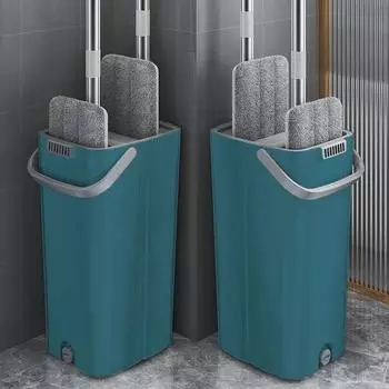 Швабры для пола с ведром, утолщенные, для влажной и сухой уборки, ленивые, плоские, из микрофибры, салфетки, отжим, кухонные, для ванной, швабры для мытья полов синий