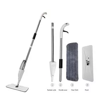 Швабры с распылителем для чистки пола, швабра для пола из микрофибры, швабра для влажного распыления с многоразовыми моющимися подушечками 1 set + 2 mop cloth белый