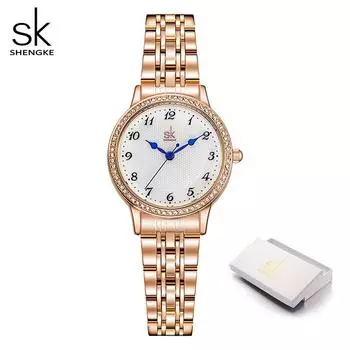 Швейцарский бренд Shengke, женские часы из нержавеющей стали, розовое золото, простые водонепроницаемые светящиеся женские часы, роскошные кварцевые элегантные часы серебряный
