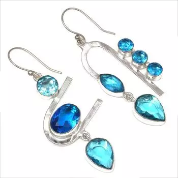 Швейцарский голубой кварцевый драгоценный камень подарок для нее серебряные ювелирные серьги 1,5