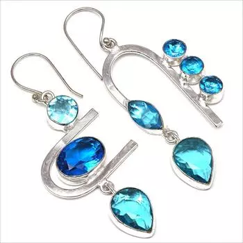 Швейцарский голубой кварцевый драгоценный камень подарок для нее серебряные ювелирные серьги 1,5