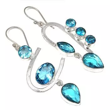 Швейцарский голубой кварцевый драгоценный камень подарок для нее серебряные ювелирные серьги 1,5