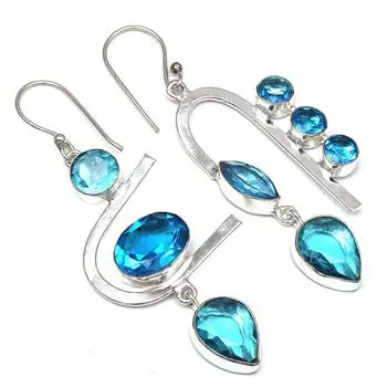 Швейцарский голубой кварцевый драгоценный камень подарок для нее серебряные ювелирные серьги 2,5 дюйма