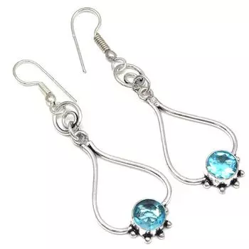 Швейцарский голубой кварцевый драгоценный камень подарок для нее серебряные ювелирные серьги 2,5 дюйма