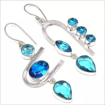 Швейцарский голубой кварцевый драгоценный камень подарок для нее серебряные ювелирные серьги 2,75