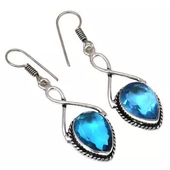 Швейцарский голубой кварцевый драгоценный камень подарок для нее серебряные ювелирные серьги 1,5