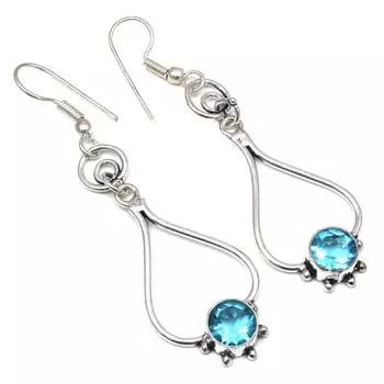Швейцарский голубой кварцевый драгоценный камень подарок для нее серебряные ювелирные серьги 1,5