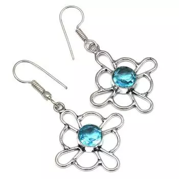 Швейцарский голубой кварцевый драгоценный камень подарок для нее серебряные ювелирные серьги 1,5