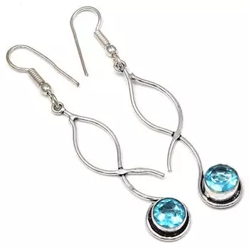 Швейцарский голубой кварцевый драгоценный камень подарок для нее серебряные ювелирные серьги 2,75