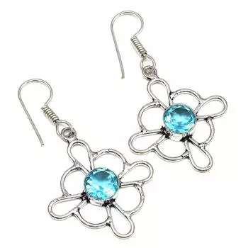 Швейцарский голубой кварцевый драгоценный камень подарок для нее серебряные ювелирные серьги 1,5