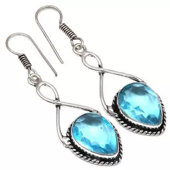 Швейцарский голубой кварцевый драгоценный камень ручной работы подарок для нее серебряные ювелирные серьги 2 дюйма