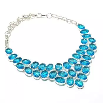 Швейцарский голубой топаз этническое ювелирное ожерелье из стерлингового серебра 925 пробы 18 дюймов c9i36