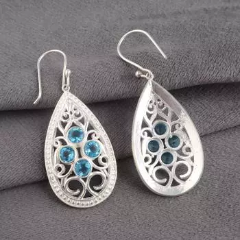 Швейцарский голубой топаз драгоценный камень 925 проба цельное серебро ручная работа ювелирные изделия серьги-крючки 2,25 CE-17-6