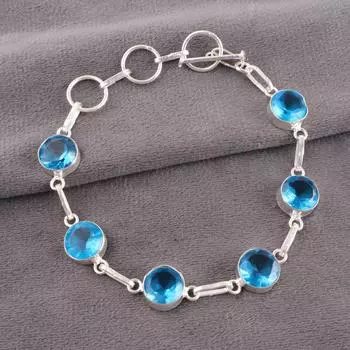 Швейцарский голубой топаз драгоценный камень 925 пробы серебро ювелирные изделия ручной работы браслет для подружки невесты RB-14-10