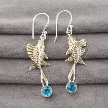 Швейцарский голубой топаз драгоценный камень 925 стерлинговое серебро серьги-капли с крючком подарок для сестер EE-148-18