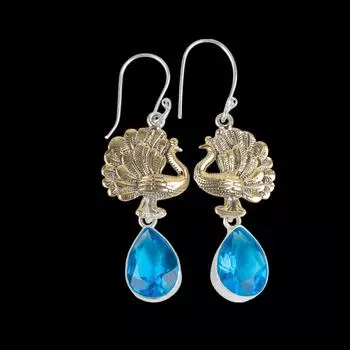 Швейцарский голубой топаз драгоценный камень 925 стерлинговое серебро ювелирные изделия ручной работы серьги 2,20 EE-44-8