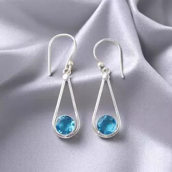 Швейцарский голубой топаз драгоценный камень 925 стерлинговое серебро ювелирные изделия ручной работы серьги 1,76 EE-126-19