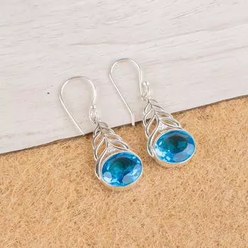 Швейцарский голубой топаз драгоценный камень 925 стерлинговое серебро ювелирные изделия серьги-капли/подвески 1,64 CE-1-9