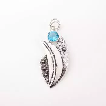 Швейцарский голубой топаз драгоценный камень 925 стерлинговое серебро ювелирные изделия ручной работы цепочка кулон PP-36-12