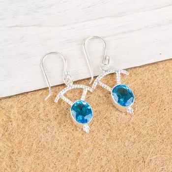 Швейцарский голубой топаз драгоценный камень 925 стерлинговое серебро ювелирные изделия серьги-капли/подвески 1.50 EE-51-4