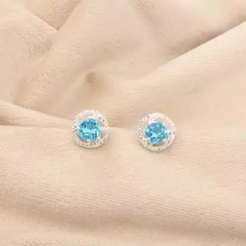 Швейцарский голубой топаз драгоценный камень 925 стерлинговое серебро циркониевые пусеты серьги в стиле бохо для нее CZE-8-1