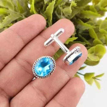 Швейцарский голубой топаз драгоценный камень 925 стерлинговое серебро официальные украшения мужской подарок запонки CL-1-8