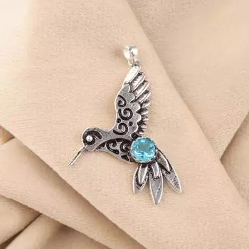 Швейцарский голубой топаз Драгоценный камень 925 Стерлинговое серебро Ювелирная подвеска Для помолвки CP-20-16