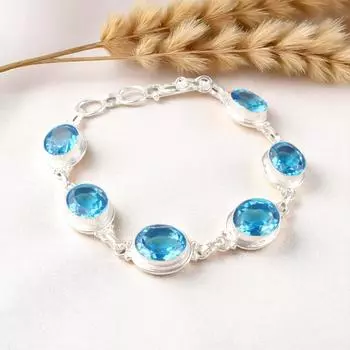 Швейцарский голубой топаз драгоценный камень 925 стерлинговое серебро ювелирные изделия ручной работы браслет 8,5 RB-3-6