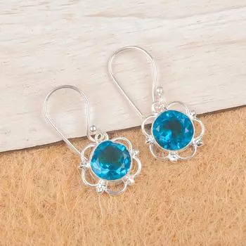 Швейцарский голубой топаз драгоценный камень 925 стерлинговое серебро ювелирные изделия ручной работы серьги 1,40 EE-56-7