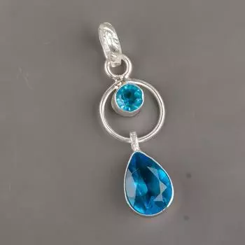 Швейцарский голубой топаз драгоценный камень 925 стерлинговое серебро ручной работы кулон подарок на помолвку PP-10-6