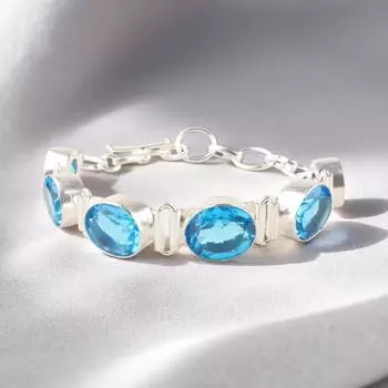 Швейцарский голубой топаз Драгоценный камень 925 Стерлинговое серебро Ювелирные изделия Ручной работы Браслет 8 RB-4-5