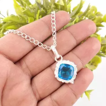 Швейцарский голубой топаз драгоценный камень 925 стерлинговое серебро ювелирные изделия ручной работы кулон 1,50 PP-2-7