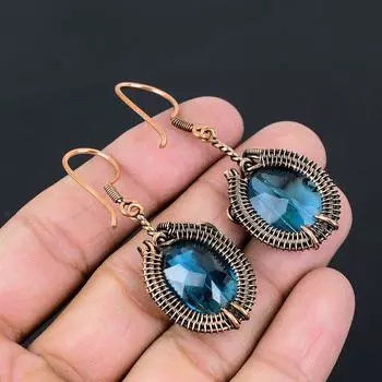 Швейцарский голубой топаз, драгоценный камень, чистая медная проволока, обернутая подвеской ручной работы, ювелирное изделие 2.36 Inches синий