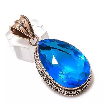Швейцарский голубой топаз драгоценный камень медная подвеска ручной работы 1.97 C4K80