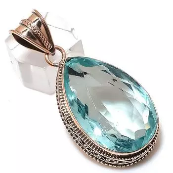 Швейцарский голубой топаз драгоценный камень медная подвеска ручной работы 2.05 F6F76