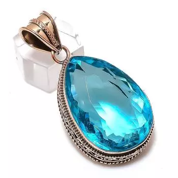 Швейцарский голубой топаз драгоценный камень медная подвеска ручной работы 2.05 D5y11